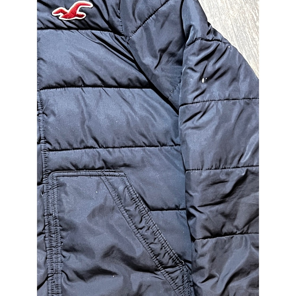 Hollister Mens Black Medium Puffer Jacket Hood Logo Winter Coat Y2K FLAW* - Picture 4 of 11
